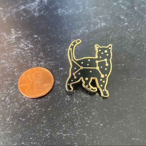 Celestial Zodiac Black Cat Constellation Stars Enamel Pin/ Brooch - Picture 3 of 5